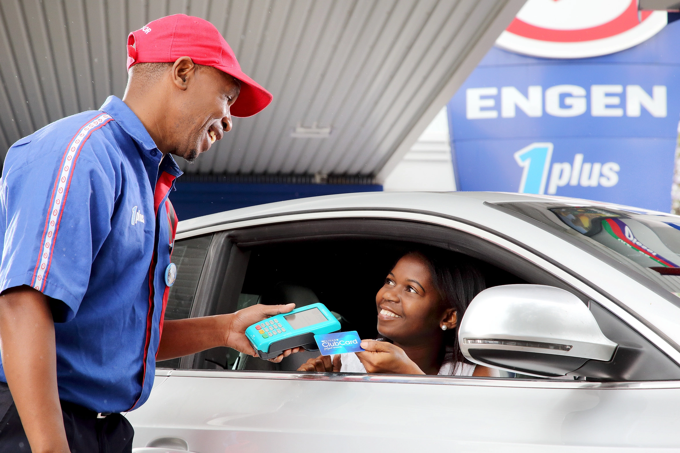 Happy customer paying